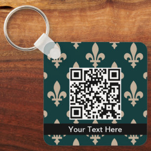 Fleur de Lis Pattern, French, Royal, Cream, Green Key Ring