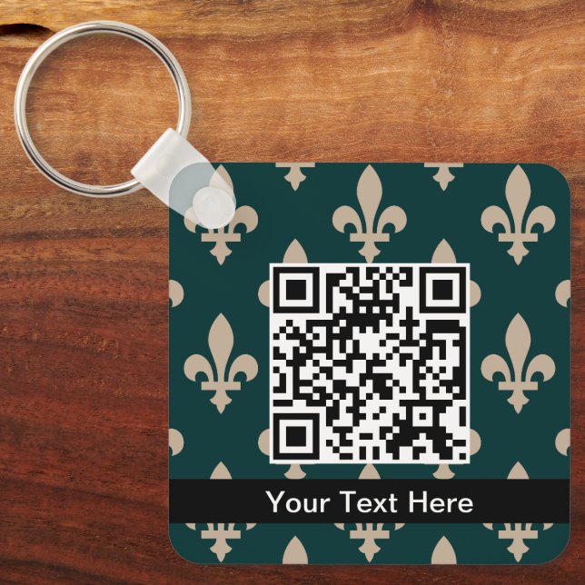 Fleur de Lis Pattern, French, Royal, Cream, Green Key Ring (Front)