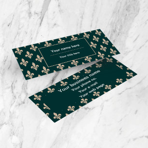 Fleur de Lis Pattern, French, Royal, Cream, Green Mini Business Card