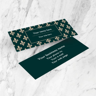 Fleur de Lis Pattern, French, Royal, Cream, Green Mini Business Card