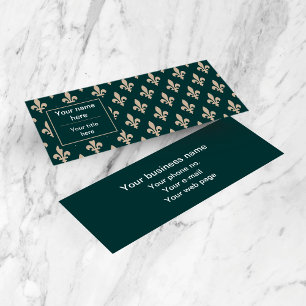 Fleur de Lis Pattern, French, Royal, Cream, Green Mini Business Card