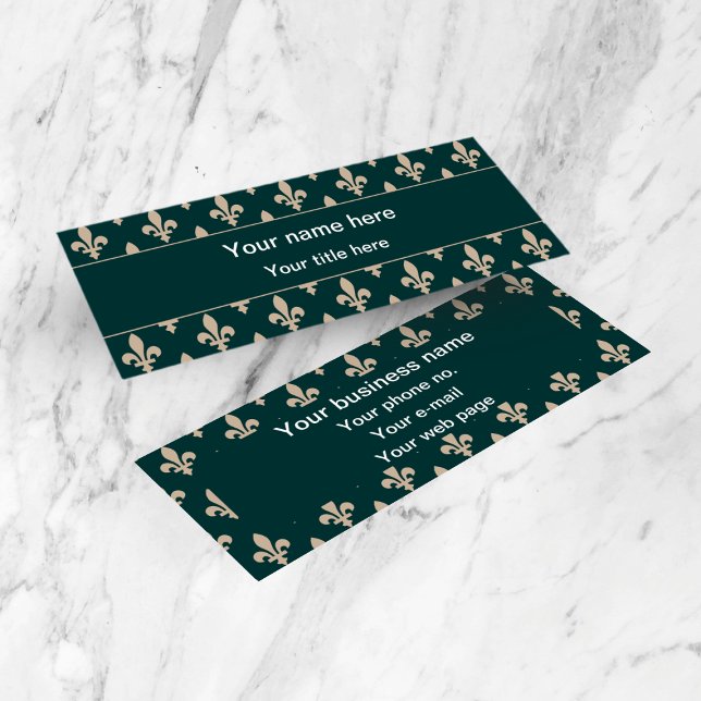 Fleur de Lis Pattern, French, Royal, Cream, Green Mini Business Card (Creator Uploaded)