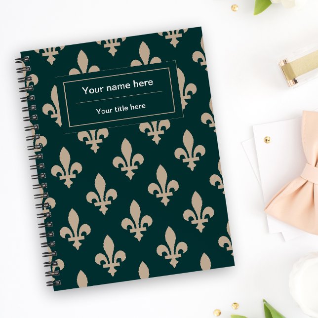 Fleur de Lis Pattern, French, Royal, Cream, Green Notebook (Creator Uploaded)