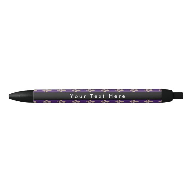 Fleur de Lis Pattern, French, Royal, Cream, Purple Black Ink Pen (Front)