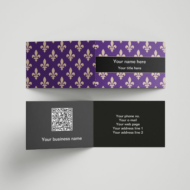 Fleur de Lis Pattern, French, Royal, Cream, Purple Business Card (Creator Uploaded)