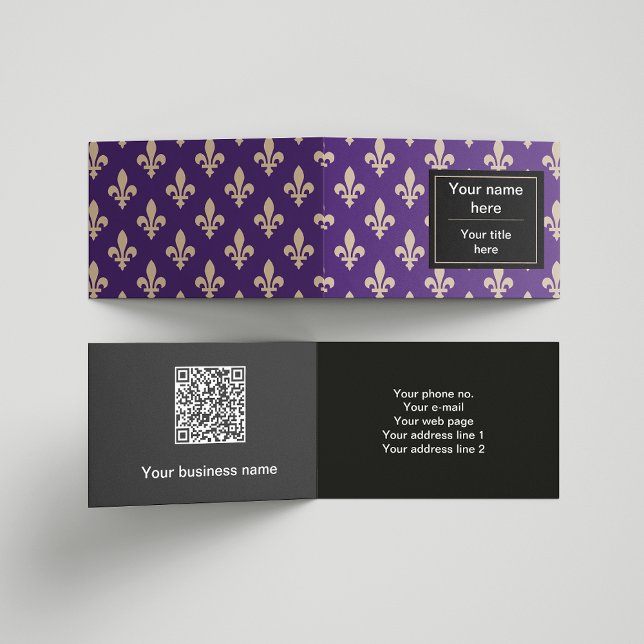 Fleur de Lis Pattern, French, Royal, Cream, Purple Business Card (Creator Uploaded)