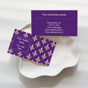 Fleur de Lis Pattern, French, Royal, Cream, Purple Business Card