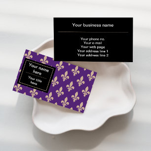 Fleur de Lis Pattern, French, Royal, Cream, Purple Business Card