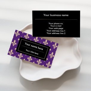 Fleur de Lis Pattern, French, Royal, Cream, Purple Business Card