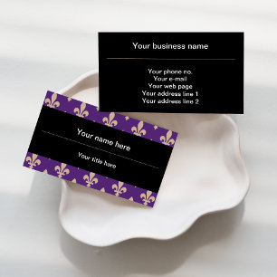 Fleur de Lis Pattern, French, Royal, Cream, Purple Business Card