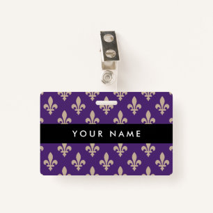 Fleur de Lis Pattern, French, Royal, Cream, Purple ID Badge