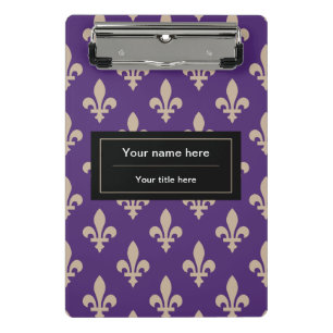 Fleur de Lis Pattern, French, Royal, Cream, Purple Mini Clipboard
