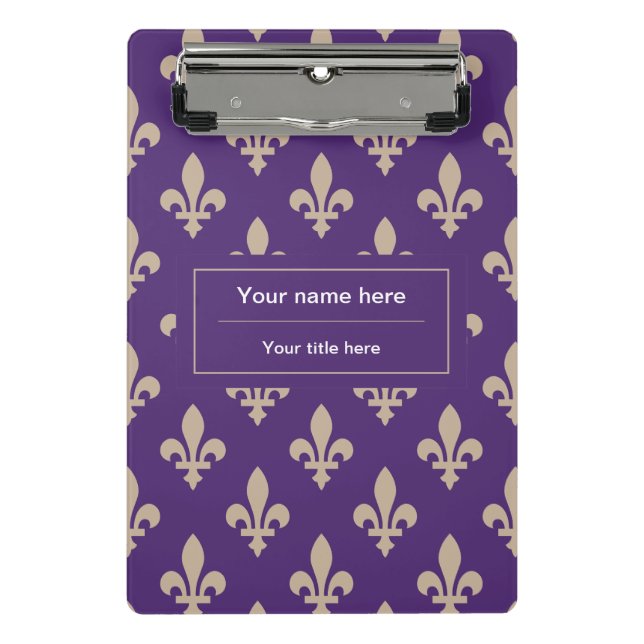 Fleur de Lis Pattern, French, Royal, Cream, Purple Mini Clipboard (Front)