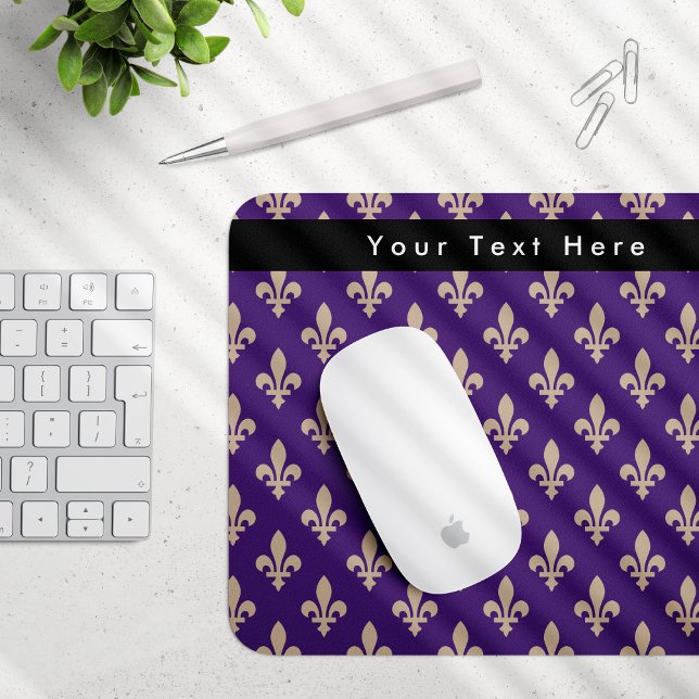 Fleur de Lis Pattern, French, Royal, Cream, Purple Mouse Pad (Creator Uploaded)