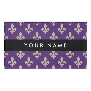 Fleur de Lis Pattern, French, Royal, Cream, Purple Name Tag