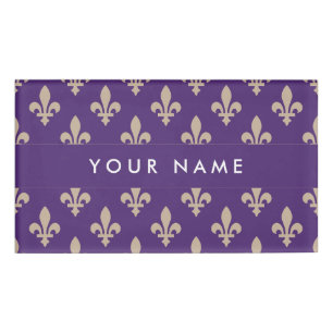 Fleur de Lis Pattern, French, Royal, Cream, Purple Name Tag