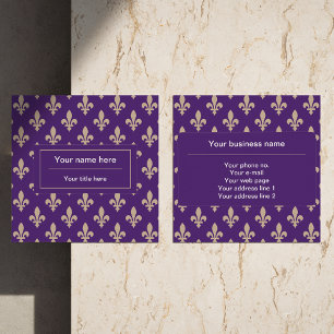 Fleur de Lis Pattern, French, Royal, Cream, Purple Square Business Card