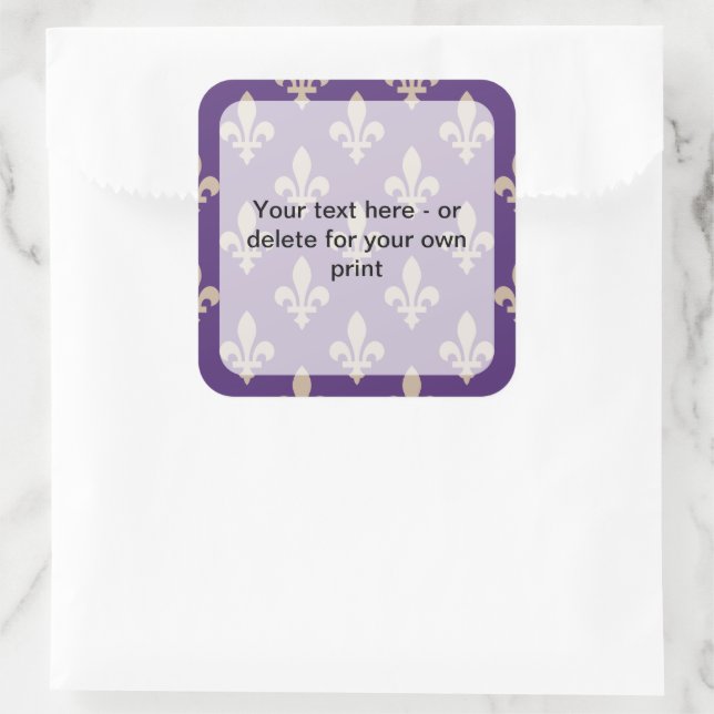 Fleur de Lis Pattern, French, Royal, Cream, Purple Square Sticker (Bag)