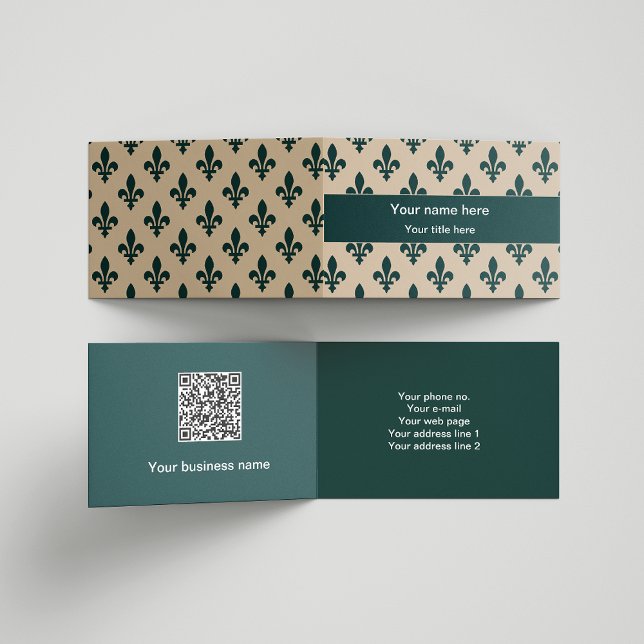 Fleur de Lis Pattern, French, Royal, Green Business Card (Creator Uploaded)