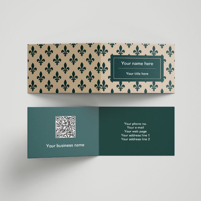 Fleur de Lis Pattern, French, Royal, Green Business Card (Creator Uploaded)