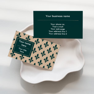 Fleur de Lis Pattern, French, Royal, Green Business Card