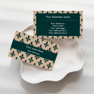 Fleur de Lis Pattern, French, Royal, Green Business Card