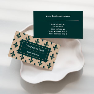 Fleur de Lis Pattern, French, Royal, Green Business Card