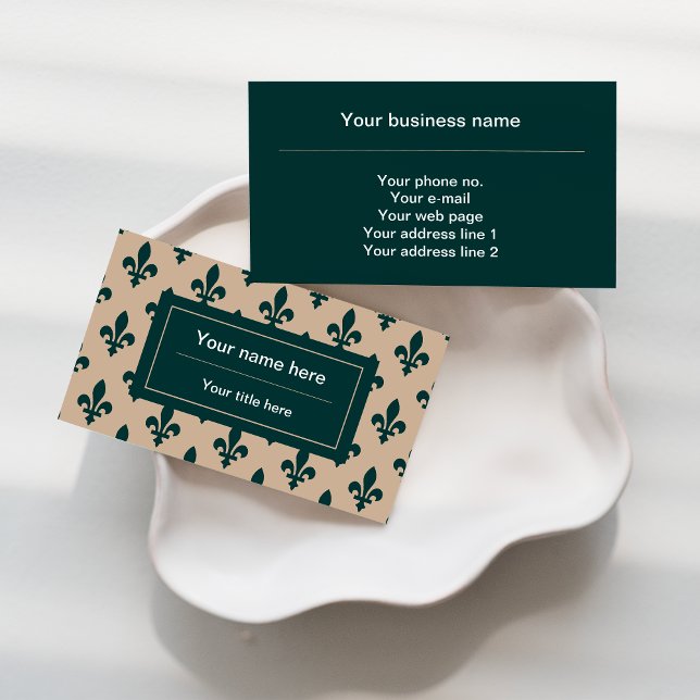 Fleur de Lis Pattern, French, Royal, Green Business Card (Creator Uploaded)