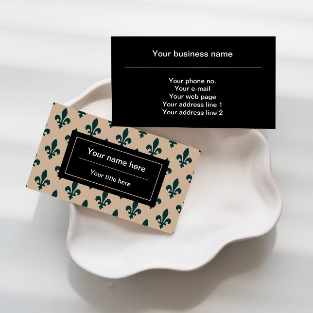 Fleur de Lis Pattern, French, Royal, Green Business Card (Creator Uploaded)