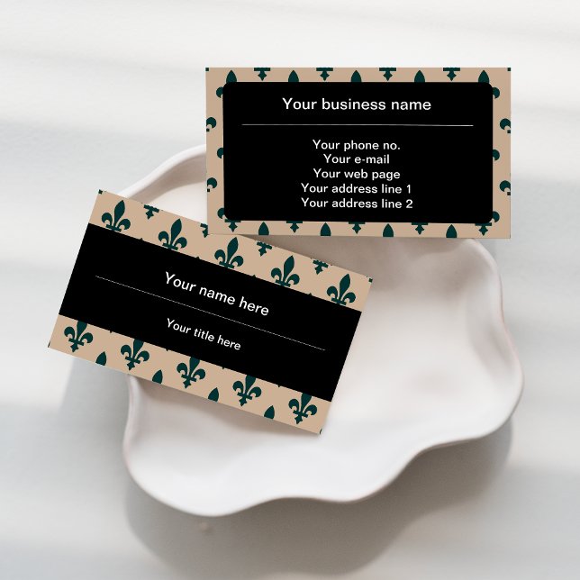 Fleur de Lis Pattern, French, Royal, Green Business Card (Creator Uploaded)