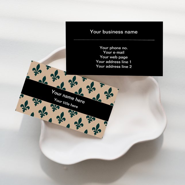 Fleur de Lis Pattern, French, Royal, Green Business Card (Creator Uploaded)