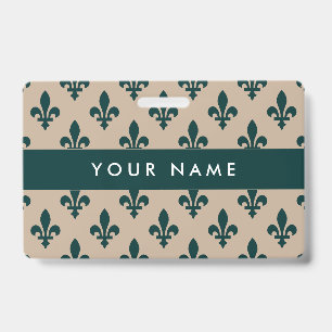 Fleur de Lis Pattern, French, Royal, Green ID Badge