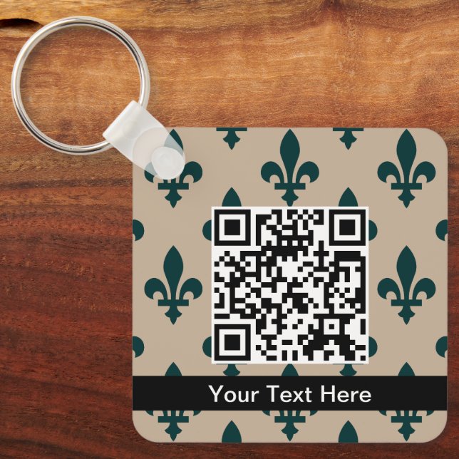 Fleur de Lis Pattern, French, Royal, Green Key Ring (Front)