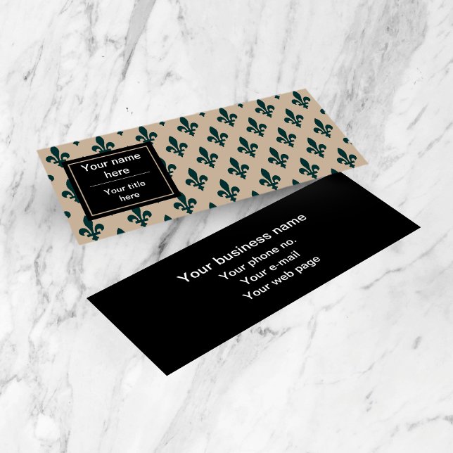 Fleur de Lis Pattern, French, Royal, Green Mini Business Card (Creator Uploaded)