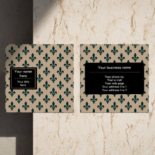 Fleur de Lis Pattern, French, Royal, Green Square Business Card