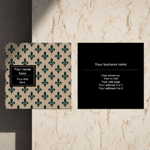 Fleur de Lis Pattern, French, Royal, Green Square Business Card