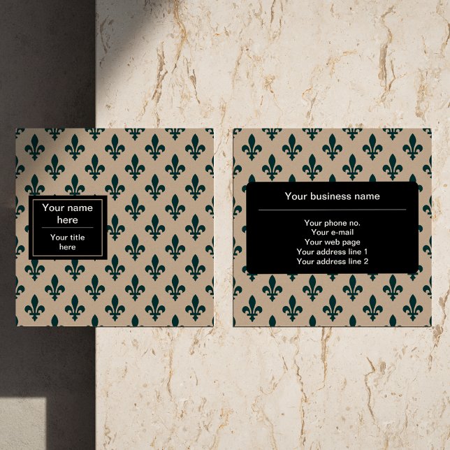 Fleur de Lis Pattern, French, Royal, Green Square Business Card (Creator Uploaded)