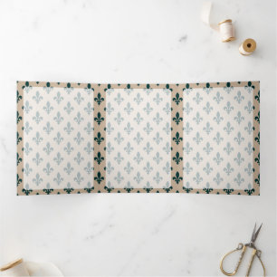 Fleur de Lis Pattern, French, Royal, Green Tri-Fold Card