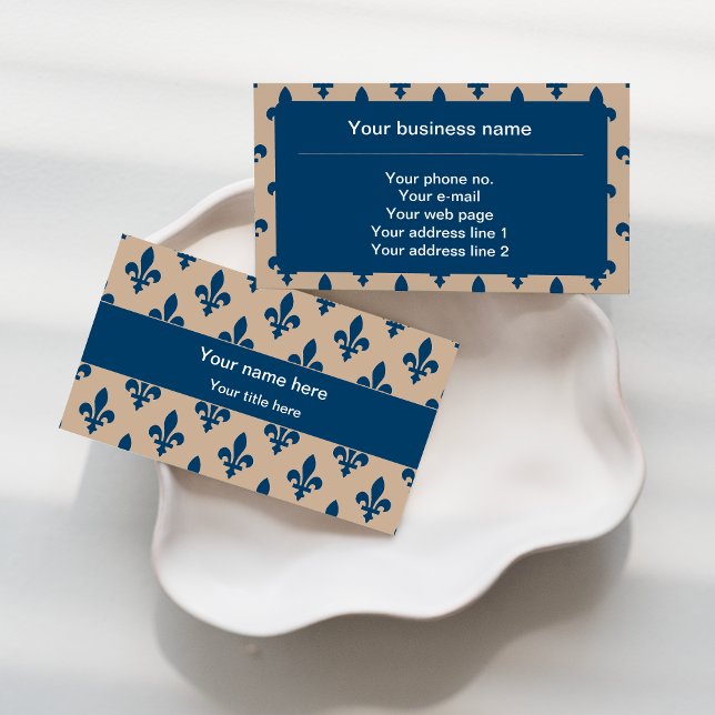 Fleur de Lis Pattern, French, Royal, Navy Blue Business Card (Creator Uploaded)