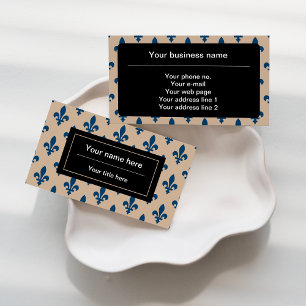 Fleur de Lis Pattern, French, Royal, Navy Blue Business Card