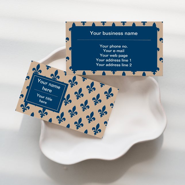 Fleur de Lis Pattern, French, Royal, Navy Blue Business Card (Creator Uploaded)