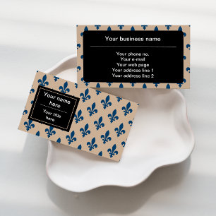Fleur de Lis Pattern, French, Royal, Navy Blue Business Card