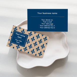 Fleur de Lis Pattern, French, Royal, Navy Blue Business Card