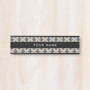 Fleur de Lis Pattern, French, Royal, Navy Blue Door Sign