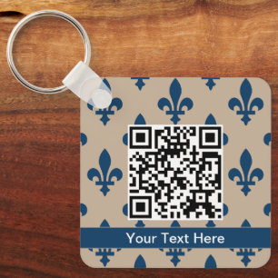 Fleur de Lis Pattern, French, Royal, Navy Blue Key Ring