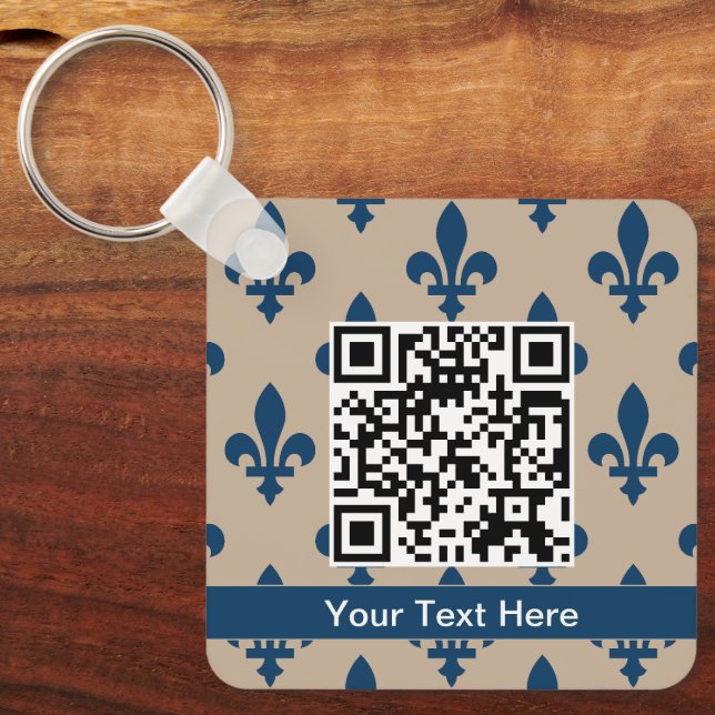 Fleur de Lis Pattern, French, Royal, Navy Blue Key Ring (Front)