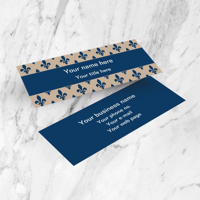 Fleur de Lis Pattern, French, Royal, Navy Blue Mini Business Card (Creator Uploaded)