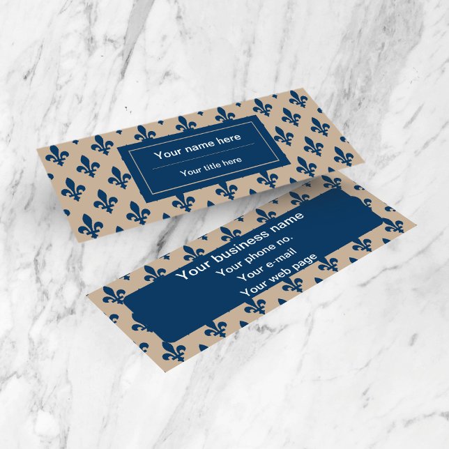 Fleur de Lis Pattern, French, Royal, Navy Blue Mini Business Card (Creator Uploaded)
