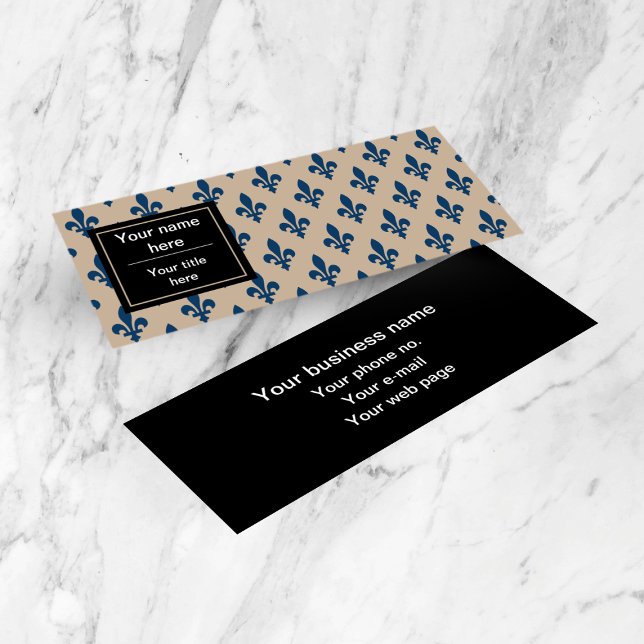 Fleur de Lis Pattern, French, Royal, Navy Blue Mini Business Card (Creator Uploaded)