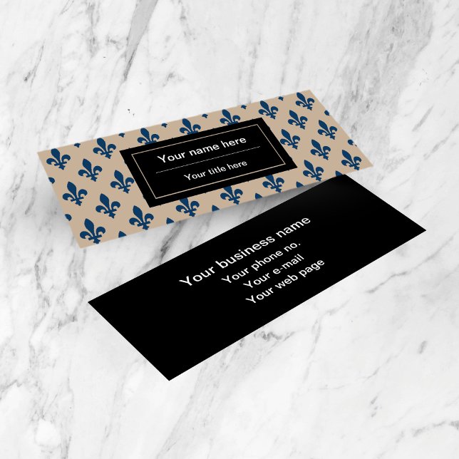 Fleur de Lis Pattern, French, Royal, Navy Blue Mini Business Card (Creator Uploaded)